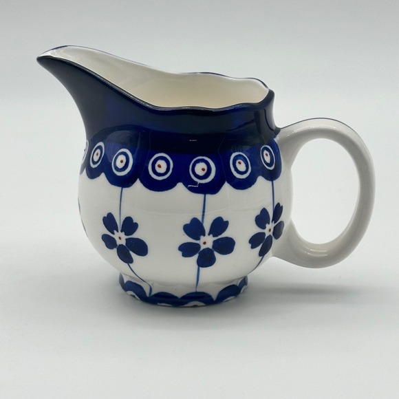 Signature Housewares Blue Pottery Pitcher‎ Creamer Blue & White Polish Style - Picture 6 of 6